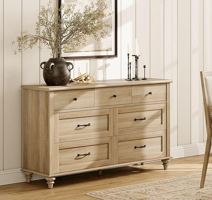 WAMPAT Farmhouse 7 Drawers Dresser for Bedroom, Wide Chest of Drawers Kids Dresser with Solid Woo... | Amazon (US)