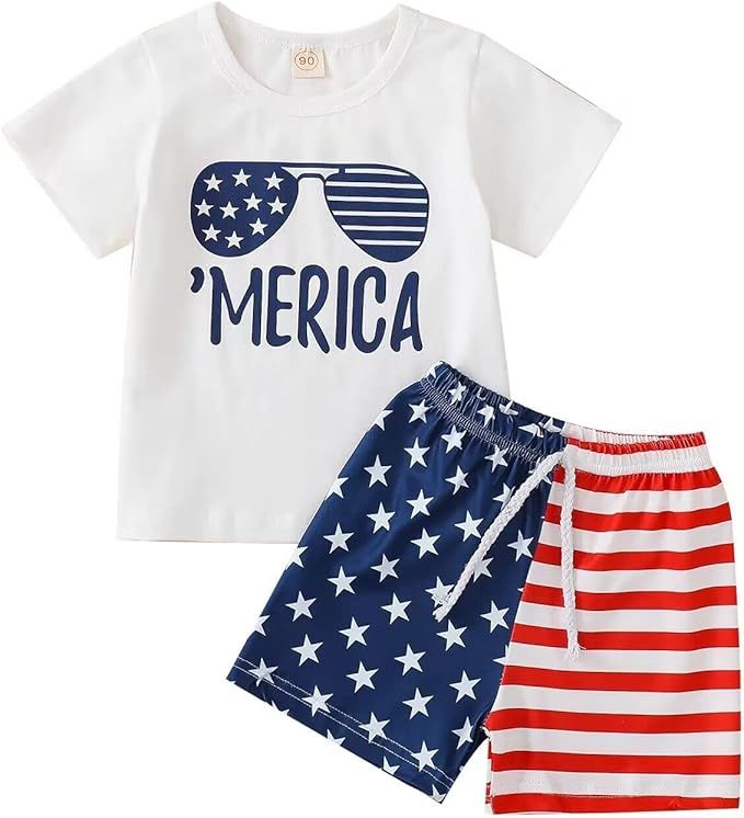 Tinypainter Toddler Boy 4th of July Outfit Short Sleeve T-shirt Top+American Flag Shorts Baby Boy... | Amazon (US)