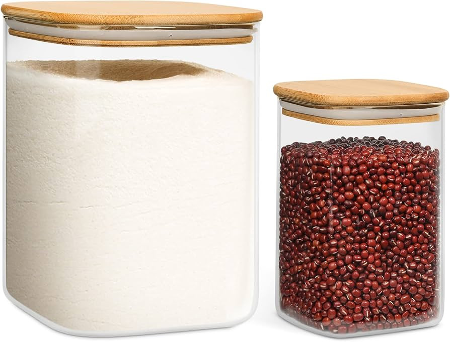 ComSaf Glass Food Storage Containers, 122/37 oz Glass Flour and Sugar Containers with Airtight Li... | Amazon (US)