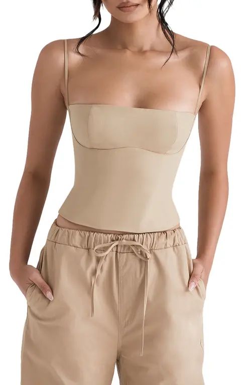 HOUSE OF CB Audette Structured Cotton Twill Corset Top in Camel at Nordstrom, Size Small D | Nordstrom