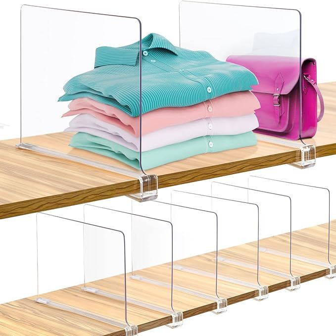 Acrylic Shelf Dividers, 8 Pack Clear Shelf Dividers, Plastic Closet Shelve Divider for Clothes Pu... | Amazon (US)