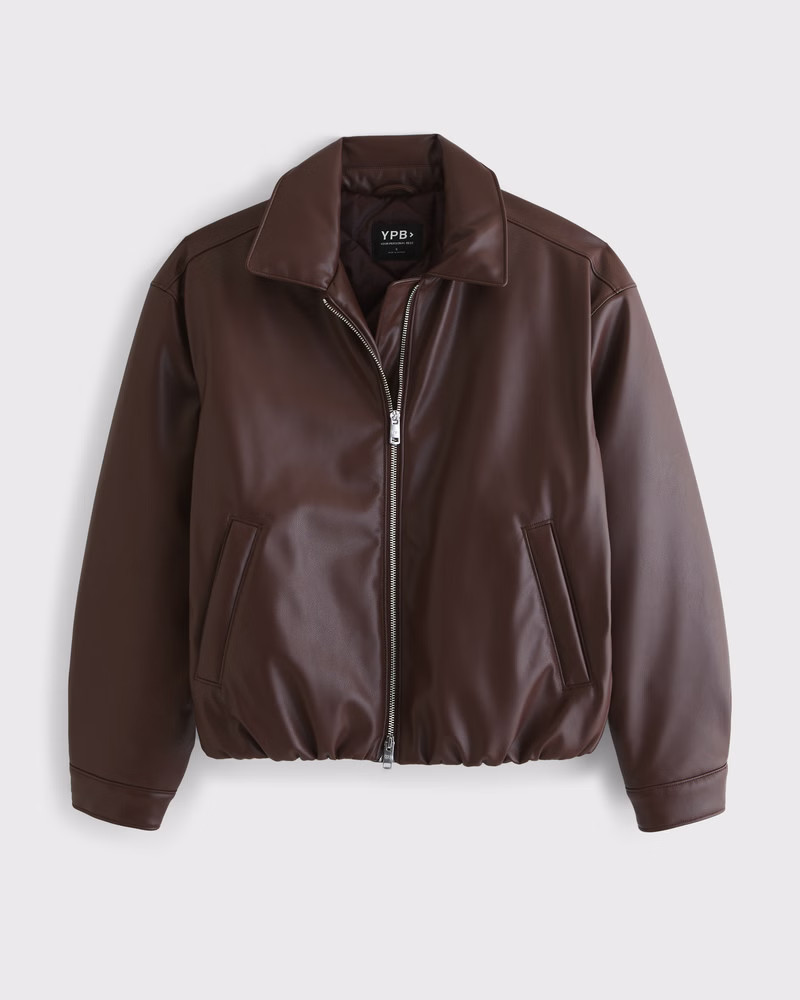 Abercrombie & Fitch Women's YPB Bubble Hem Vegan Leather Jacket in Dark Brown - Size S | Abercrombie & Fitch (US)