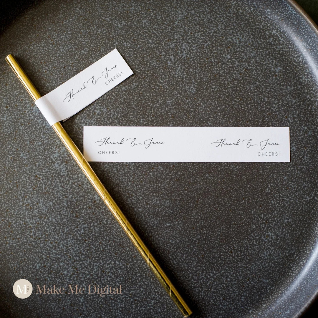 Elegant Wedding Straw Tag, Editable Drinks Tag Template, Mini Drink Straw Tag ,FRIDA Modern Weddi... | Etsy (US)