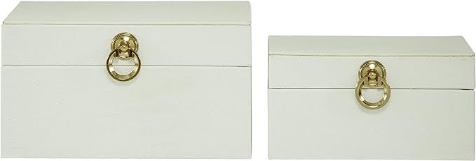 CosmoLiving by Cosmopolitan Faux Leather Box with Hinged Lid, Set of 2 11", 9"W, White | Amazon (US)