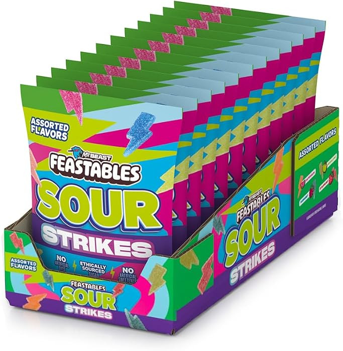 MrBeast Feastables Sour Strikes Gummies, 12 Count, Mixed Sour Fruit Candy with Watermelon, Green ... | Amazon (US)