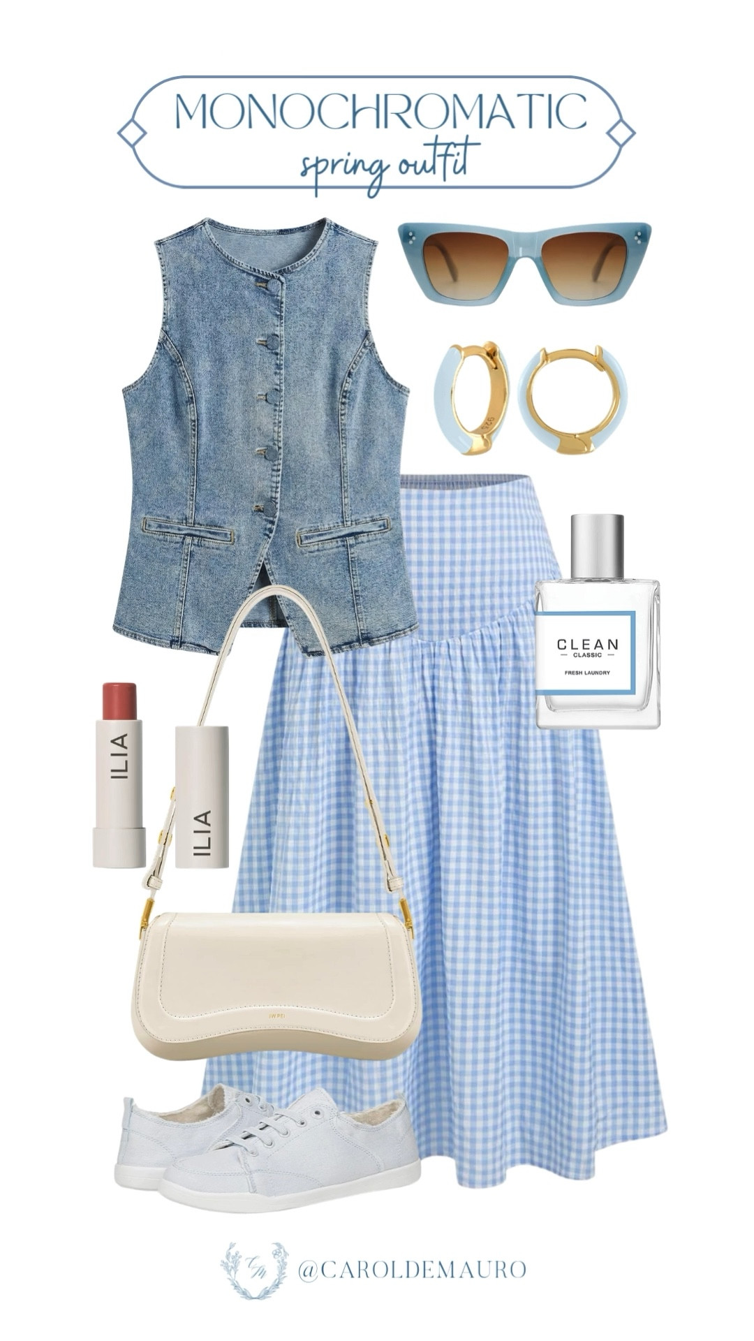 Style a structured denim vest with a flowing blue gingham skirt for a perfect brunch outfit! Finish the look with clean white sneakers and light blue accessories to keep your weekend outfit feeling fresh and bright.

monochromatic look, spring outfit, amazon fashion, denim styling, vacation inspo, ILIA lip, pastel look, elevated basics

#LTKootd #LTKU #LTKSeasonal