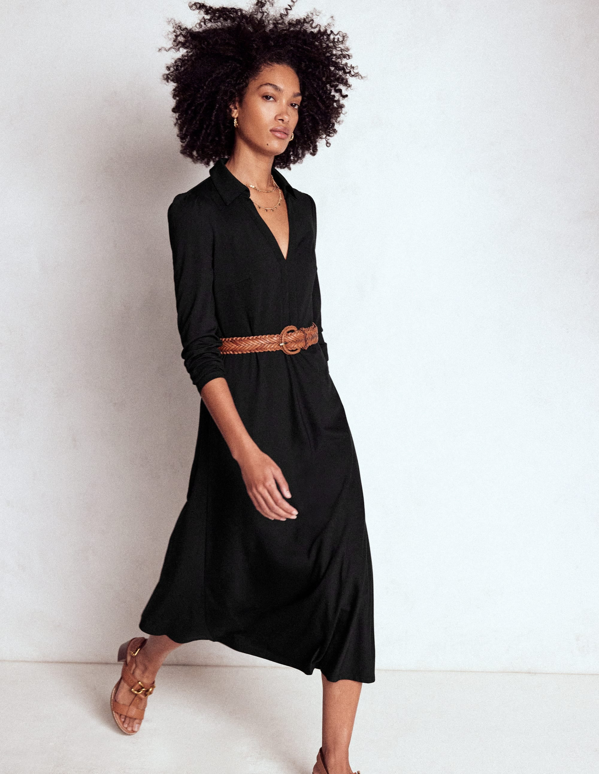 Boden Women's Imogen Collared Jersey Dress in Black | Size 2 | Boden (US)