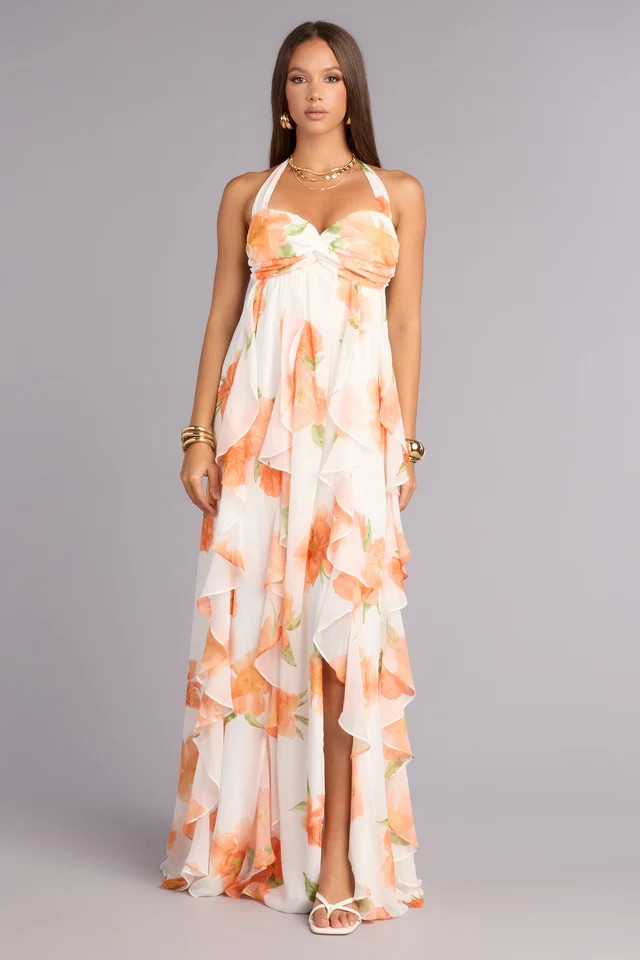 Alaiya Floral Chiffon Ruffle A-Line Dress | Windsor Stores