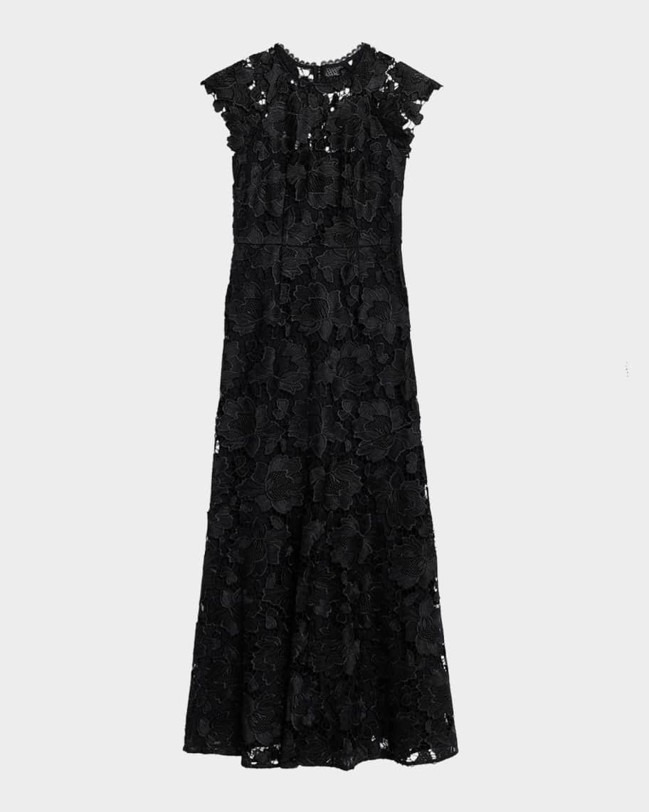 Shoshanna Raven Cap-Sleeve Floral Lace Gown | Neiman Marcus
