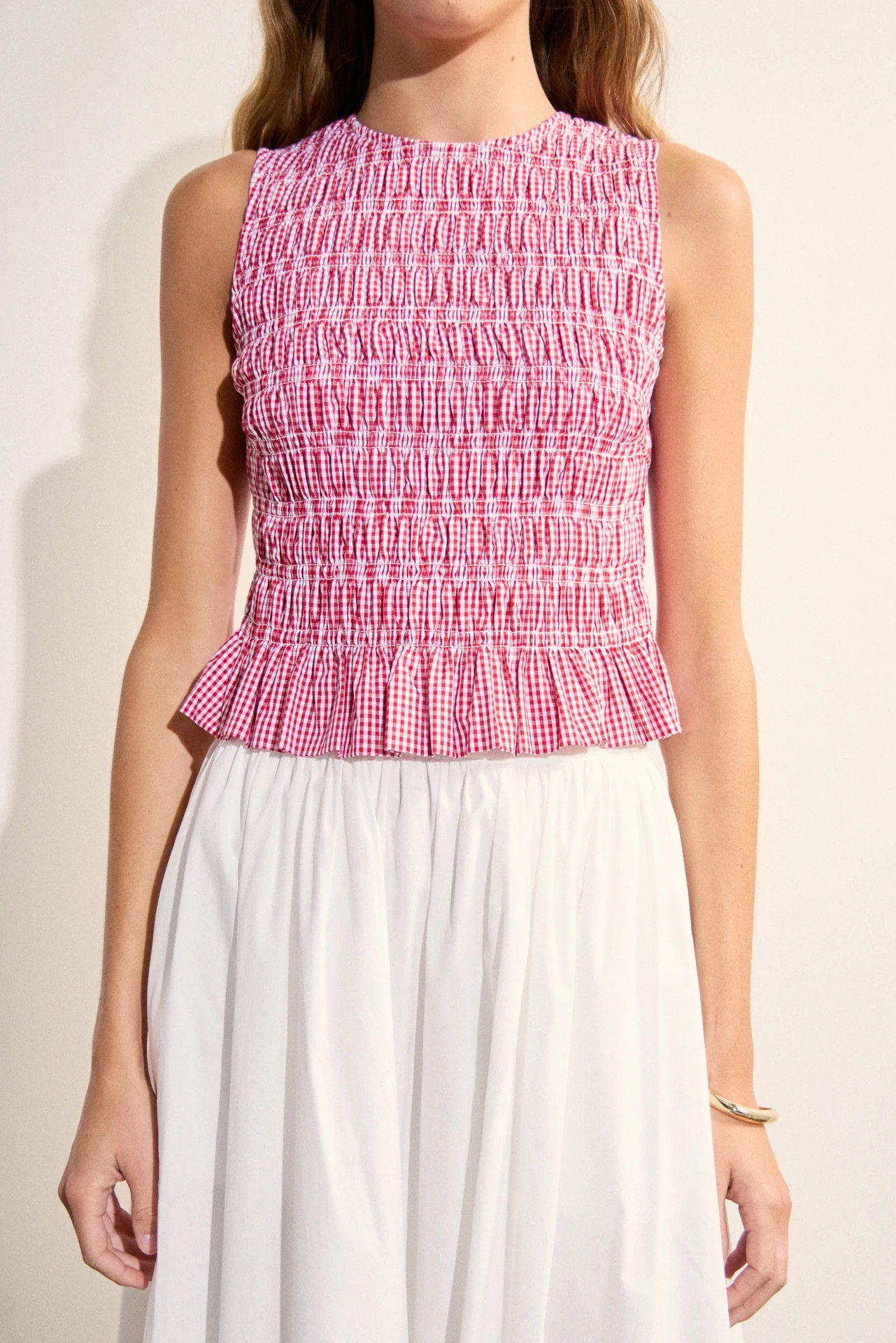 Smocked Gingham Sleeveless Top | English Factory
