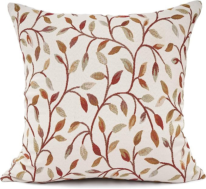 YOUR SMILE Classical Embroidery Jacquard Beige Leaf Pattern Square Decorative Throw Pillow Case C... | Amazon (US)