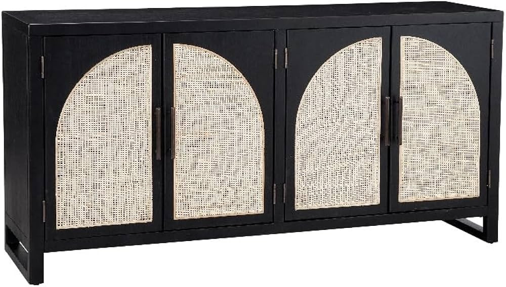 Bassett Mirror Ashton Wood & Cane Server in Matte Black/Natural | Amazon (US)