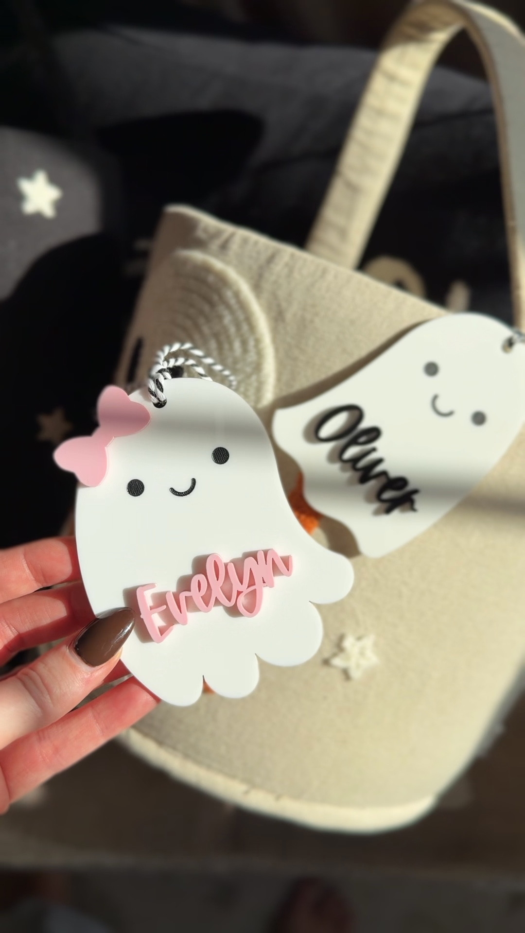 Boo basket name tags 👻 finally ordered Evelyn a matching ghost for hers! 🥰 the quality is great!! We use these baskets for their boo baskets on Oct 1 but also for trick-or-treating!! 🤍🤍

Boo baskets, ghost name tags, ghost tags, Etsy find, small shop 

#LTKSeasonal #LTKHalloween #LTKKids