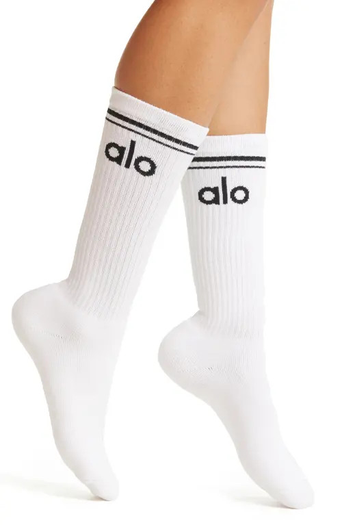 Alo Throwback Cotton Blend Crew Socks in White/Black at Nordstrom, Size Medium | Nordstrom