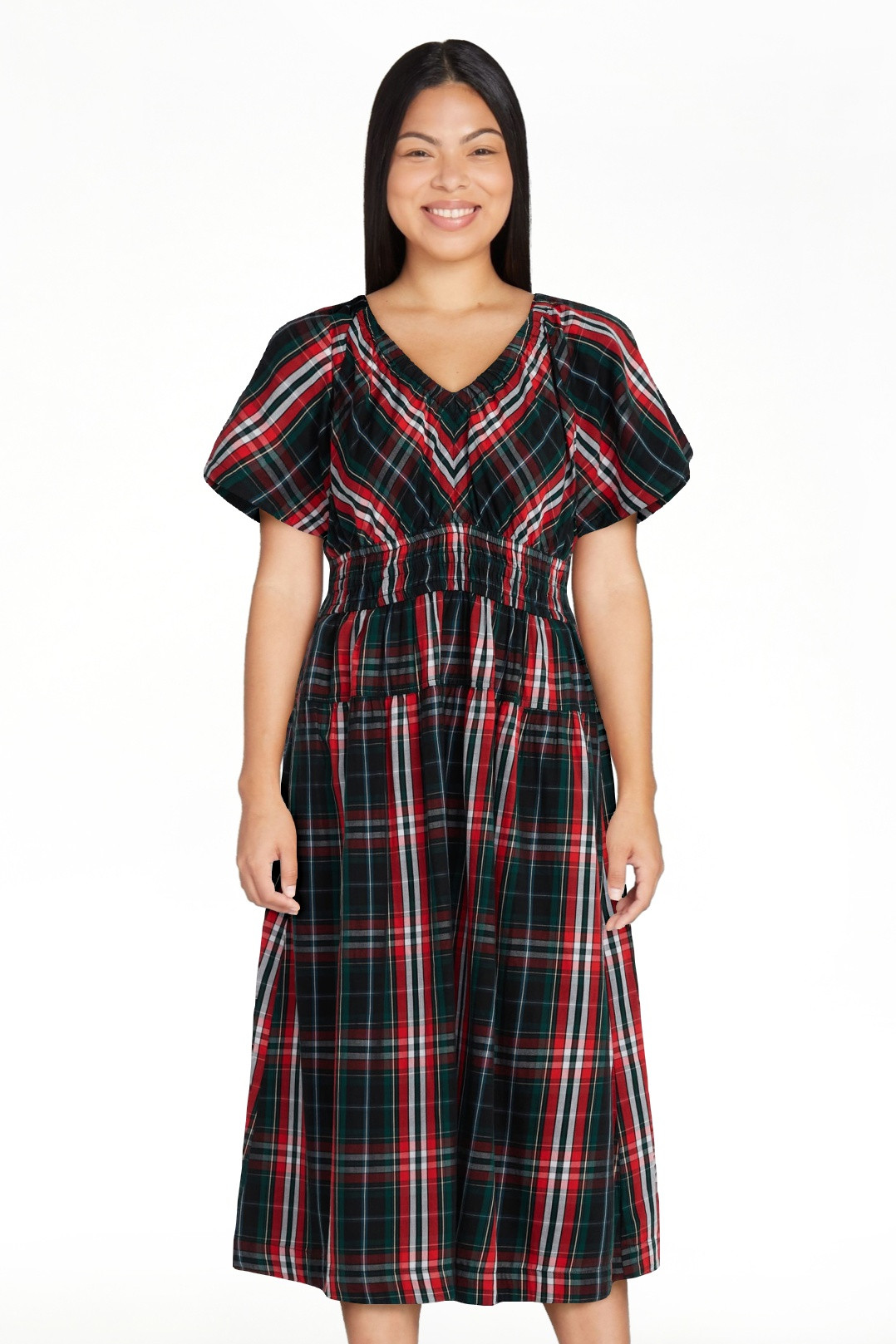 Free Assembly Women's and Women's Plus Cotton Smocked Waist Midi Dress with Flutter Sleeves, Size... | Walmart (US)