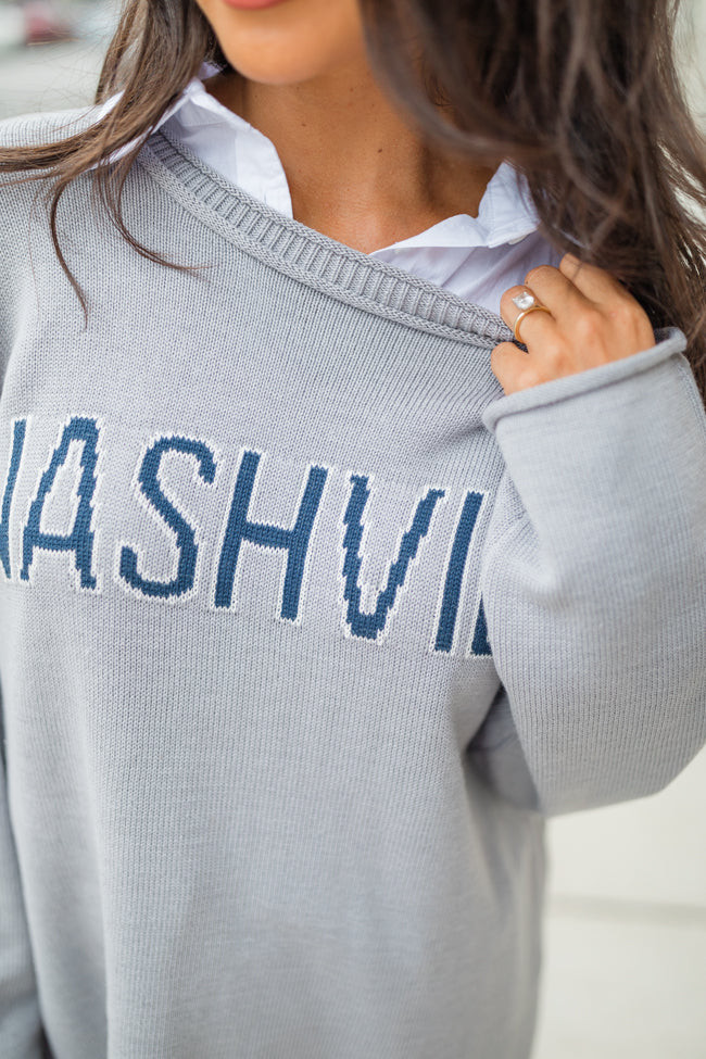 Why Don't We Go To Nashville Grey Sweater | Pink Lily