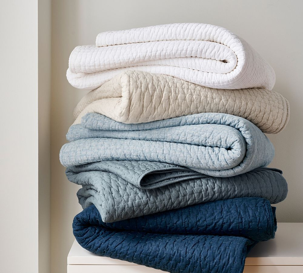 Pick-Stitch Handcrafted Cotton/Linen Quilt | Pottery Barn (US)