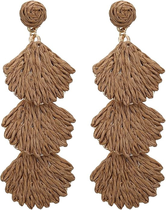 RUOFFETA Raffia Shell Earrings for Women, Summer Beach Vacation Jewelry, Lightweight Handmade Dan... | Amazon (US)