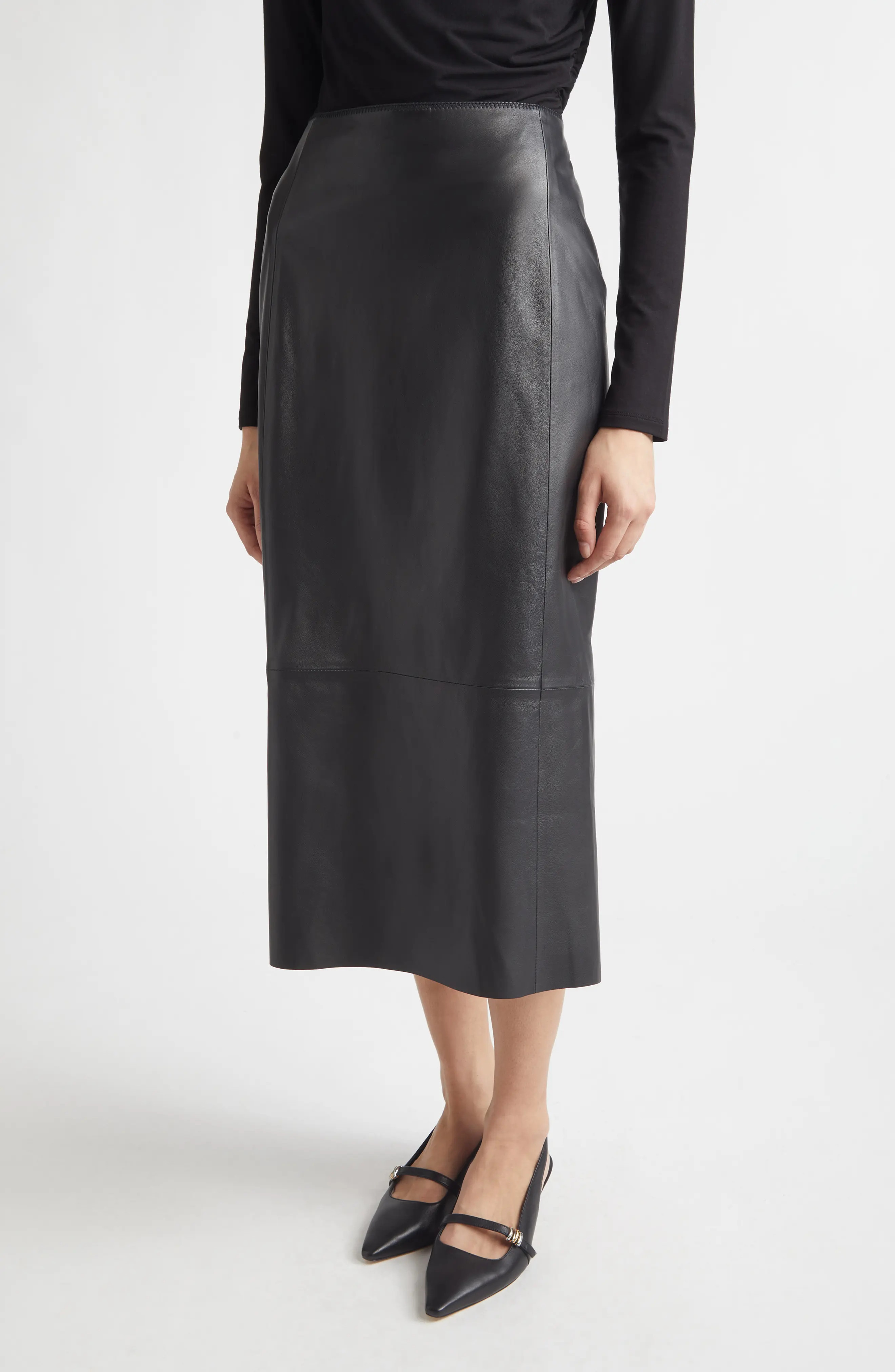 Vince Leather Midi Skirt in Black at Nordstrom, Size 10 | Nordstrom