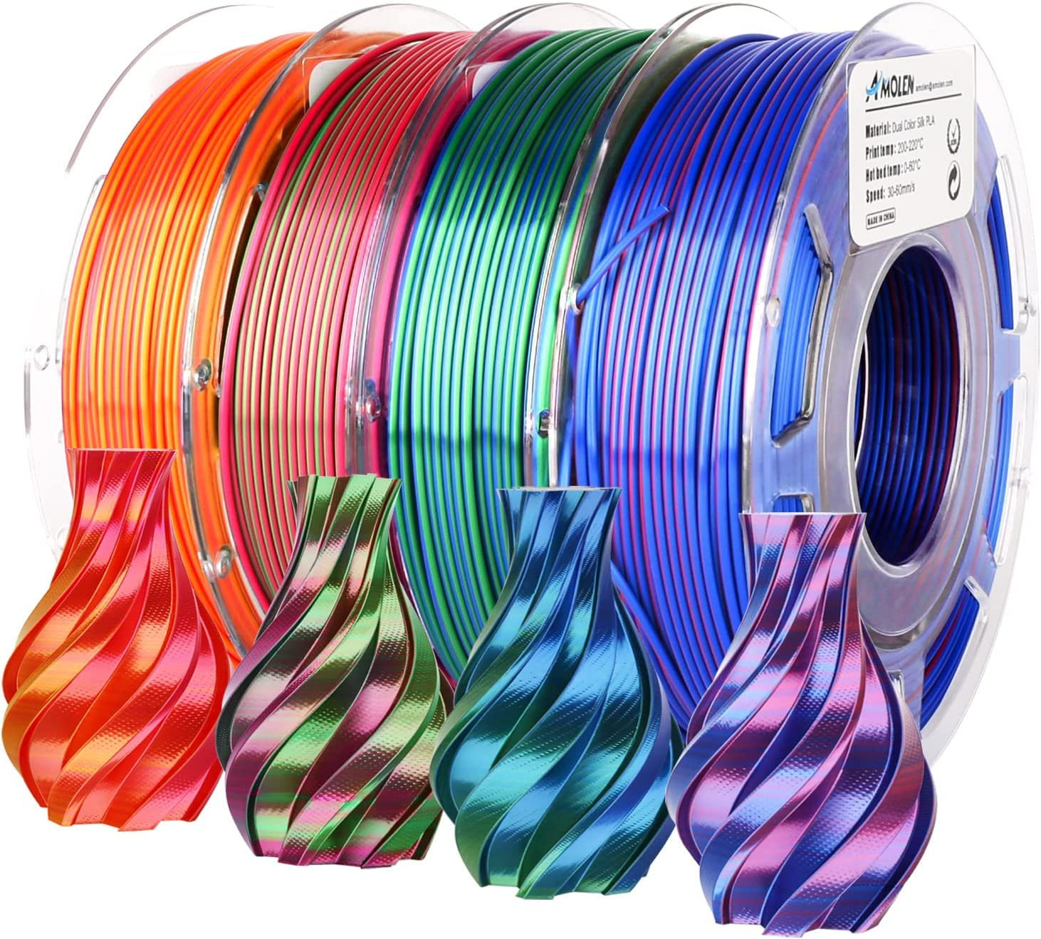 AMOLEN Silk PLA 3D Printer Filament Bundle, Shiny Dual Color Filament 1.75mm Pack, Multi Color Ch... | Amazon (US)