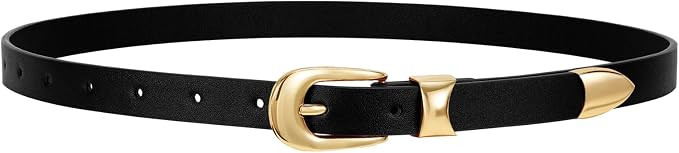 WERFORU Women Belt for Jeans Pants Thin Belts for Women Fashion Skinny Belt Black and Gold 0.71" ... | Amazon (US)