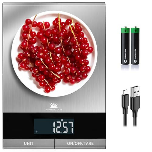 Monarchef Digital Food Scale for Kitchen, Baking, Cooking, and Meal Prep, 10 Unit Measurements, 22 lb Weight Capacity, Stainless Steel Top, Dual Power Option, 15 Features | Amazon (US)