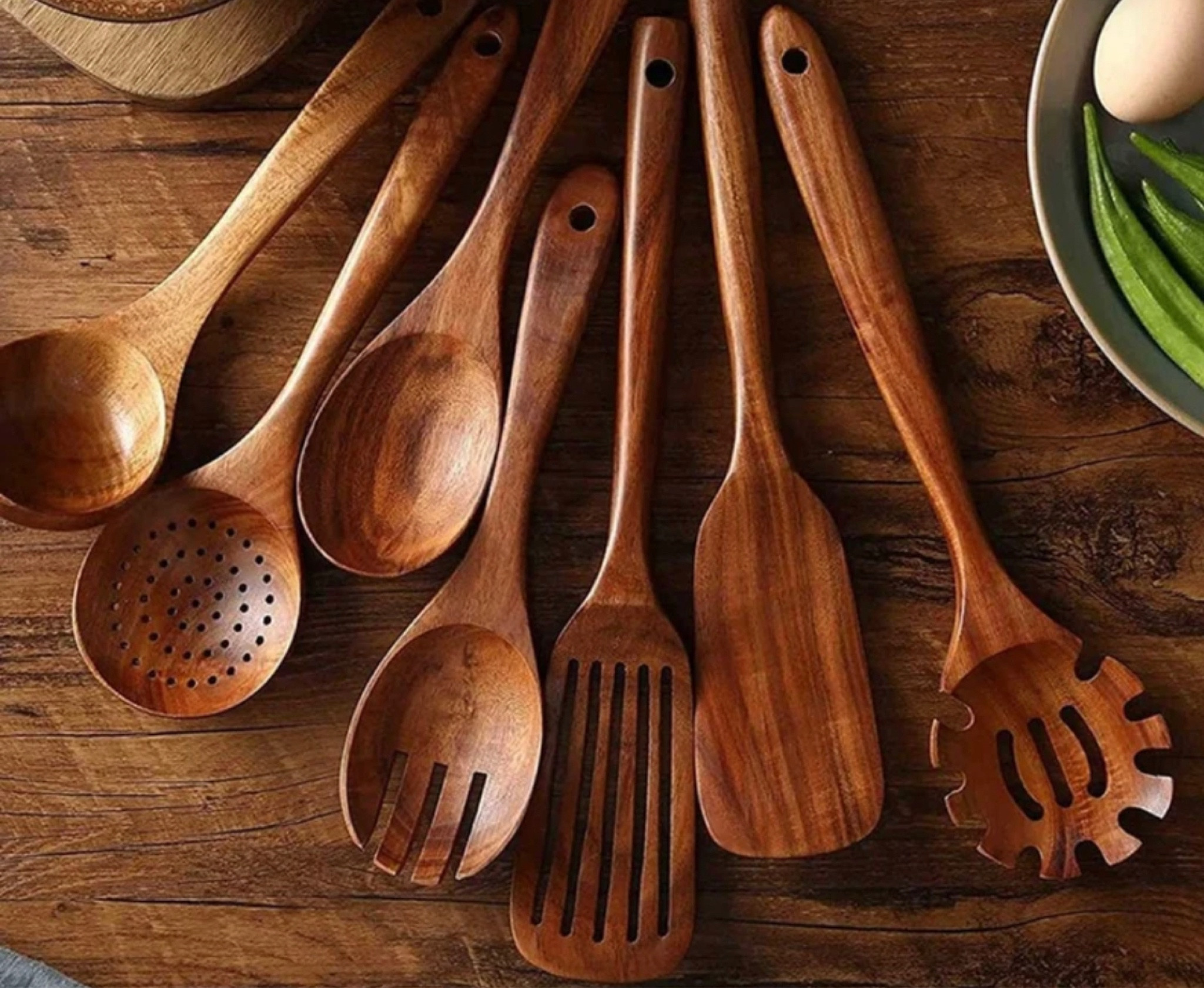 Beautiful teak utensils that are created from a single piece of wood. Ditch the plastic & add glamour to your kitchen! 