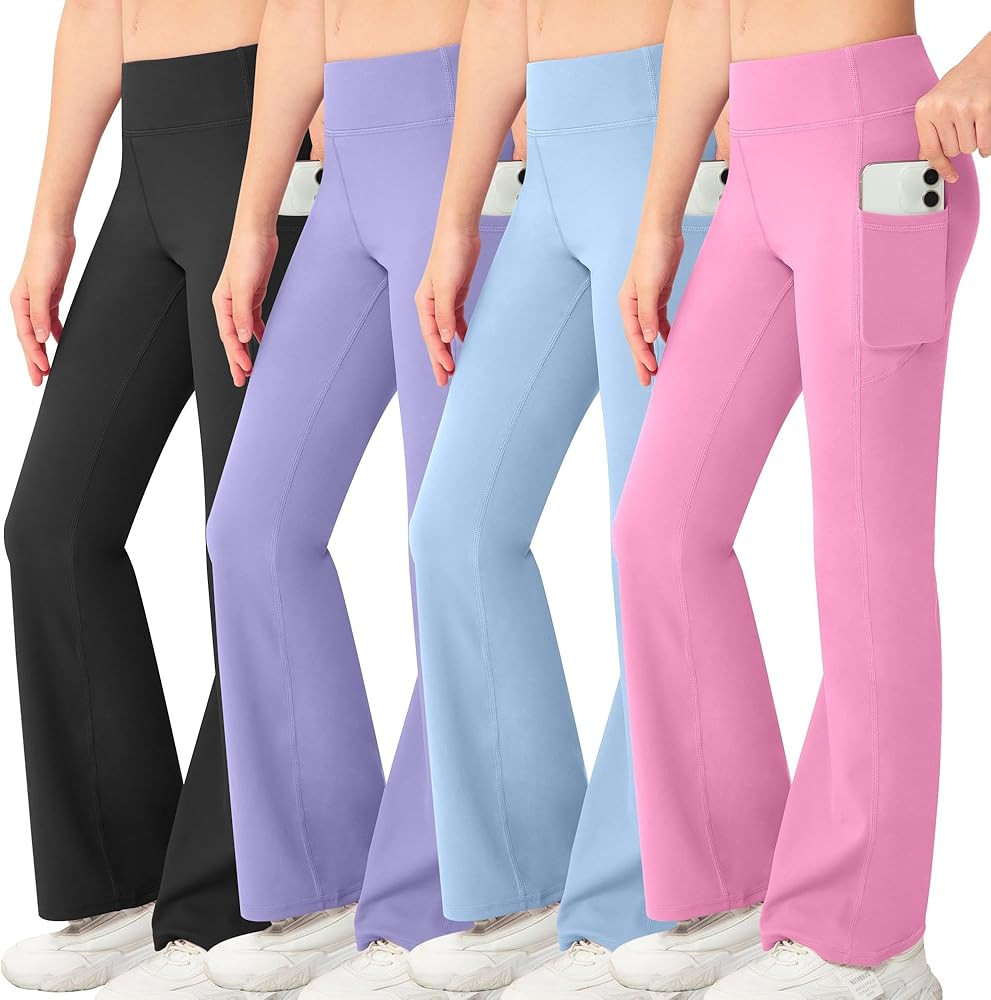 NORMOV Girl's Bootcut Yoga Pants with Pockets,High Waisted Casual Kids Bell Bottoms Pants | Amazon (US)
