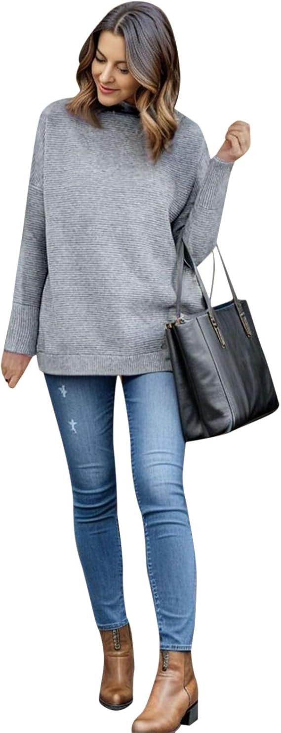 CHICWISH Women's Linen/White/Grey Cozy Ribbed Long Sleeve Turtleneck Knit Top Pullover Sweater | Amazon (US)