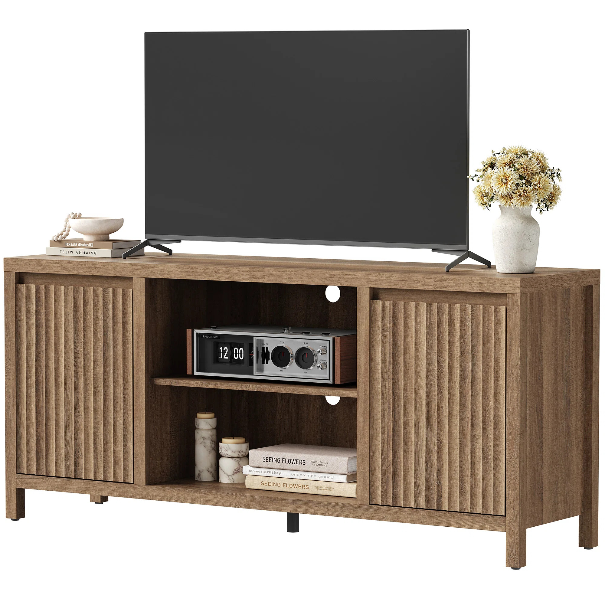 Bay Isle Home\u2122 Allete Modern Fluted TV Stand With Storage Cabinet And Adjustable Shelves, TV... | Wayfair North America