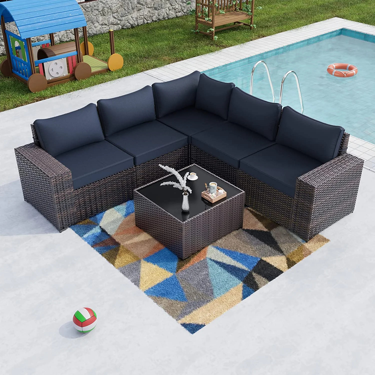 Gotland Outdoor Patio Furniture Set 6 Pieces Sectional Rattan Wicker Sofa Set Patio Conversation ... | Walmart (US)