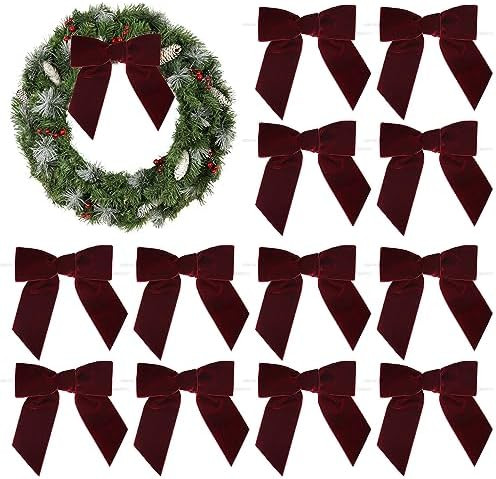 AIMUDI Burgundy Velvet Bows 4.5" Christmas Bows for Tree Premade Bows for Wreaths Twist Tie Bows ... | Amazon (US)