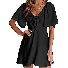 Dokotoo Womens 2023 Spring Summer Deep V Neck Elegant Bow tie Mini Dress S-XL | Amazon (US)