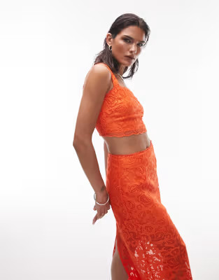 Topshop co-ord lace detail cropped top in orange | ASOS | ASOS (Global)