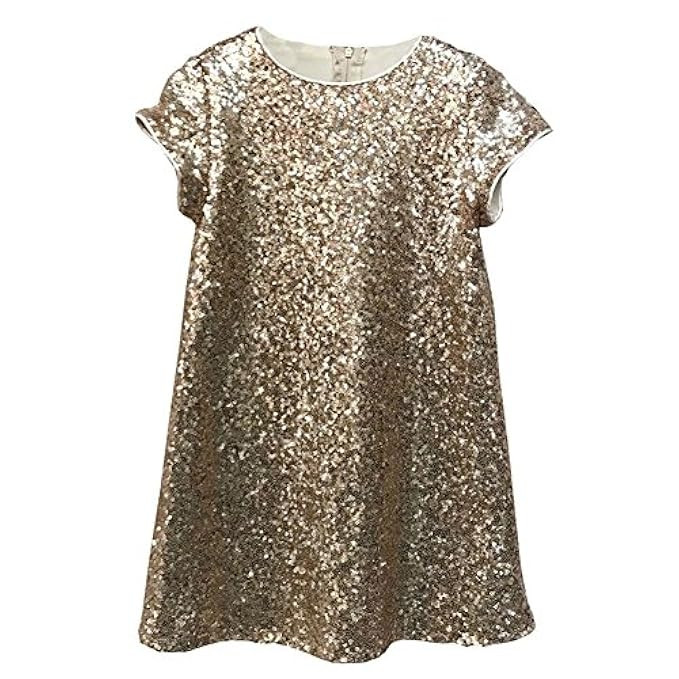 Petite Adele Big Girls Blush Pink Sparkle Sequin Katy Short Sleeve Shift Party Dress 8-12 | Amazon (US)