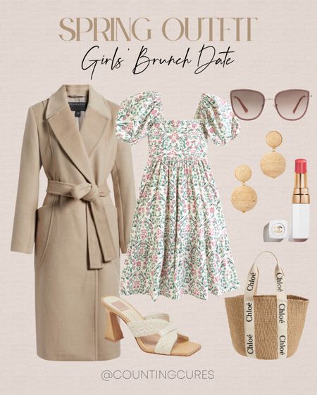 Cute outfit for your next brunch date: floral midi dress paired with a trench coat, rattan handbag, cute white heels and more! 
#springfashion #outfitinspo #transitionalstyle #wardroberefresh

#LTKitbag #LTKSeasonal #LTKstyletip
