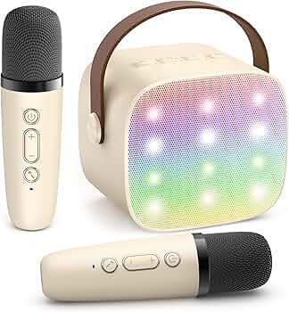 Mini Karaoke Machine with 2 Wireless Microphones for Kids Adults, Portable Bluetooth Speaker Gift... | Amazon (US)