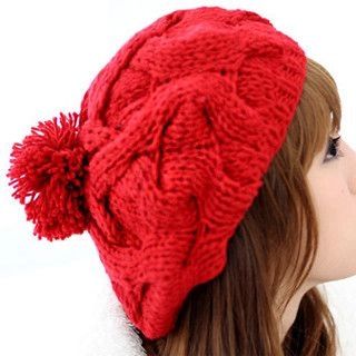 Cable-Knit Beret Red - One Size | YesStyle Global