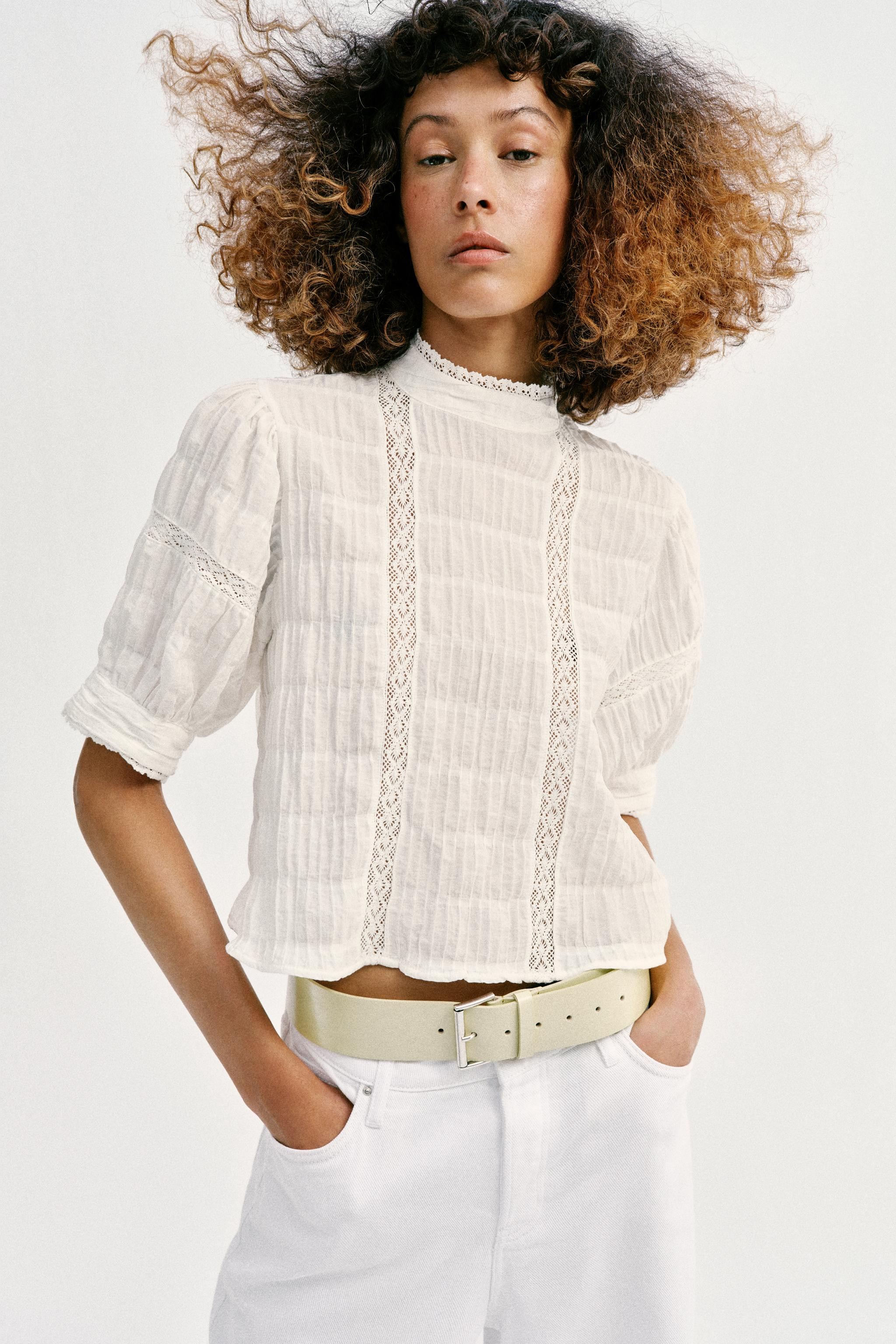 LACE TRIM BALLOON SLEEVE SHIRT | Zara UK