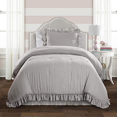 Lush Decor Light Gray Reyna Comforter Ruffled 2 Piece Set with Pillow Sham Twin XL Size Bedding | Amazon (US)