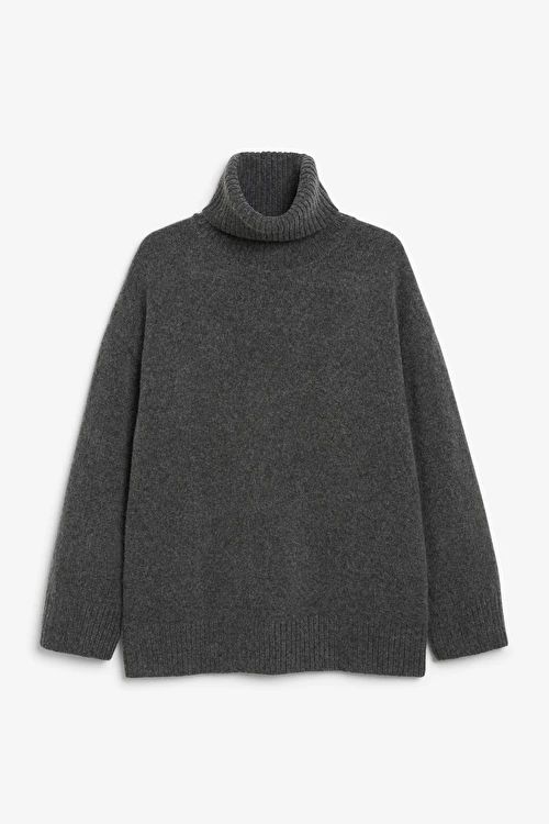 Grey oversized knit turtleneck sweater | Monki