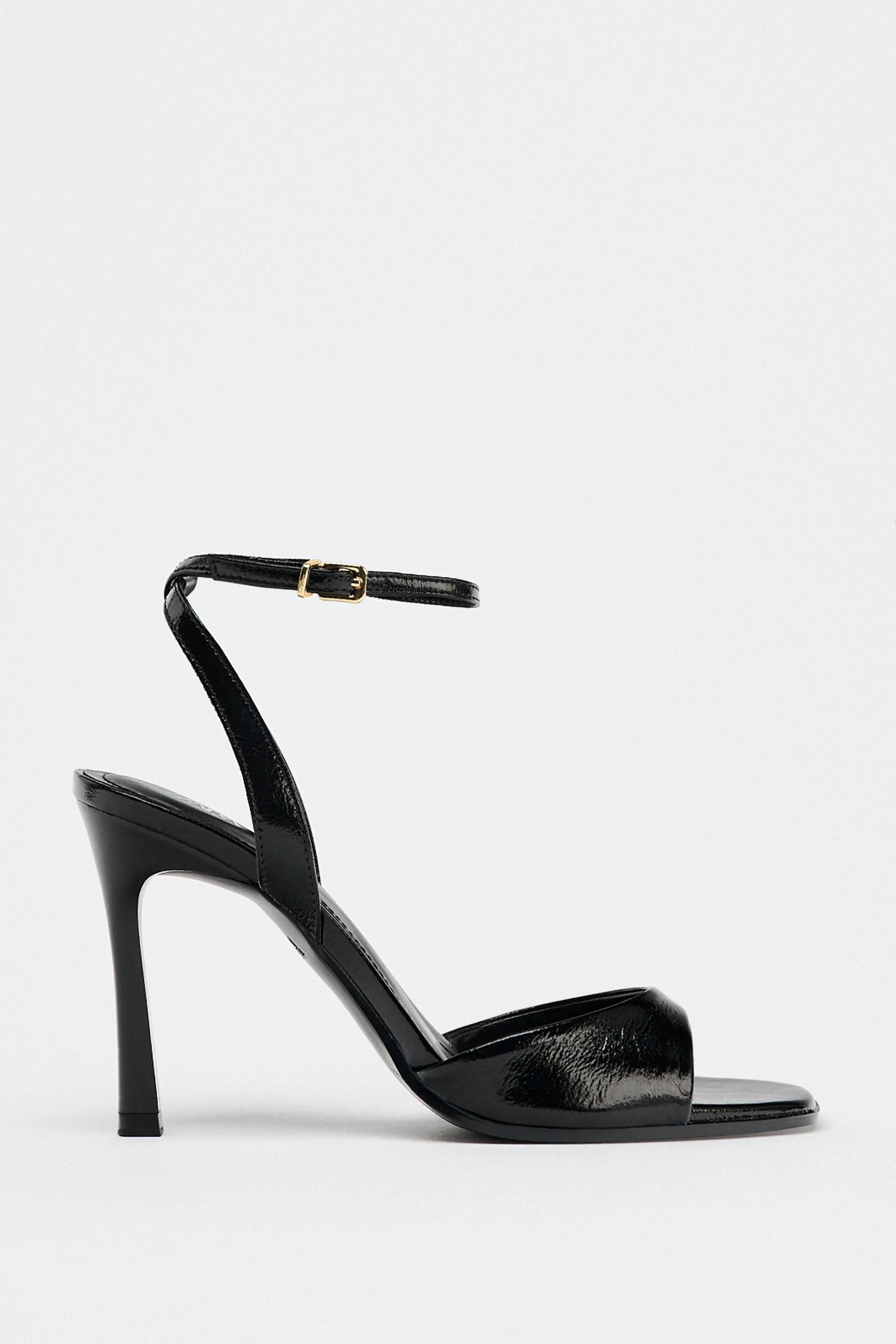 Faux patent leather high heel sandals. Buckled ankle strap closure.Heel height: 3.7 inches (9.5 c... | Zara US