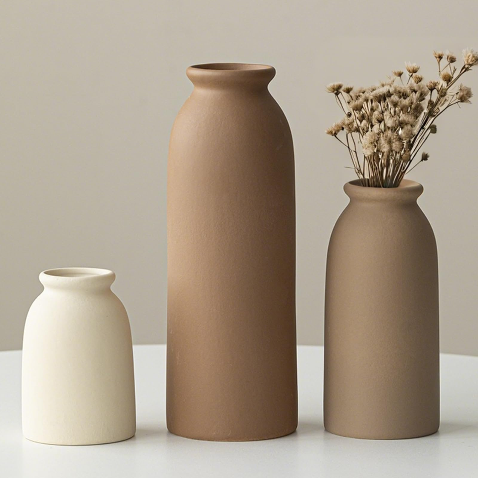 Set of 3 Small Ceramic Vases for Home Decor & Table Centrepieces, Rustic Farmhouse Style, Mini De... | Amazon (UK)