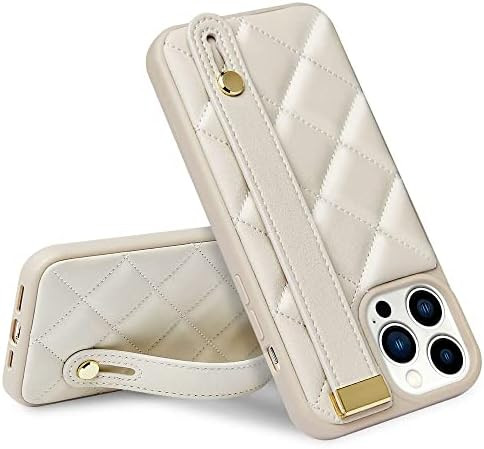 ZVE for iPhone 15 Pro Max Kickstand Case - Quilted Leather Cover with Stand for Women, Compatible... | Amazon (US)