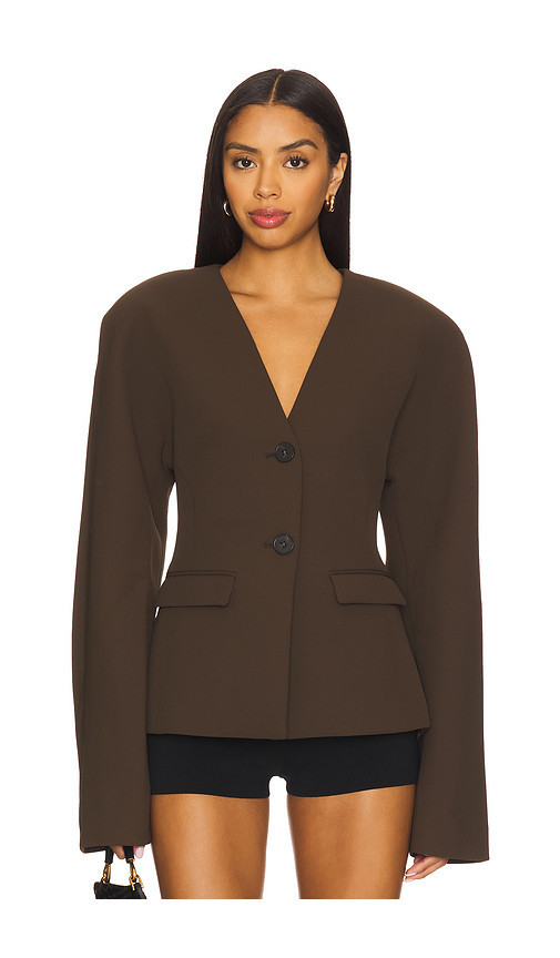 EAVES Gal Polished Crepe Blazer in Chocolate. Size XL. Also in L, M, XS, XXS. | Revolve Clothing (Global)