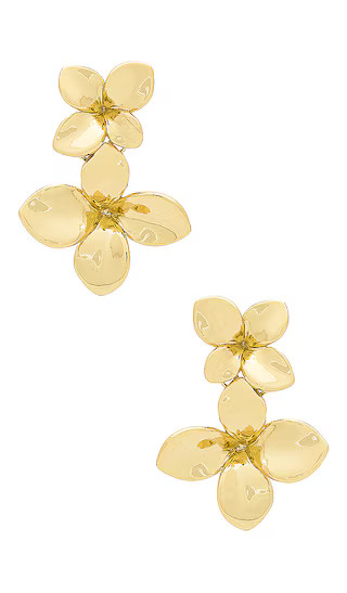 Double Flower Drop Stud Earring in Gold | Revolve Clothing (Global)
