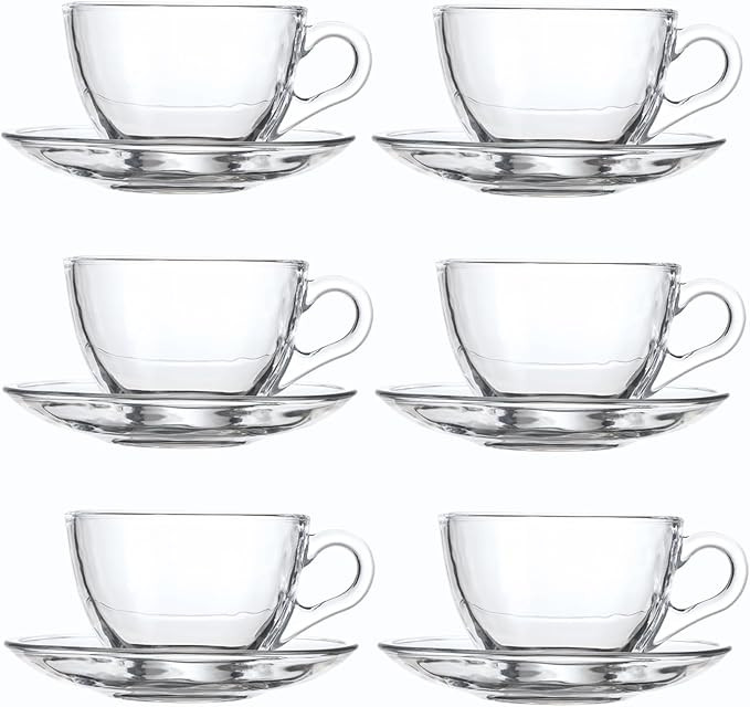 Glass Teacup and Saucer Set, 6 Pack Coffee Mug with Stainless Steel Spoon Suitable for Espresso J... | Amazon (US)
