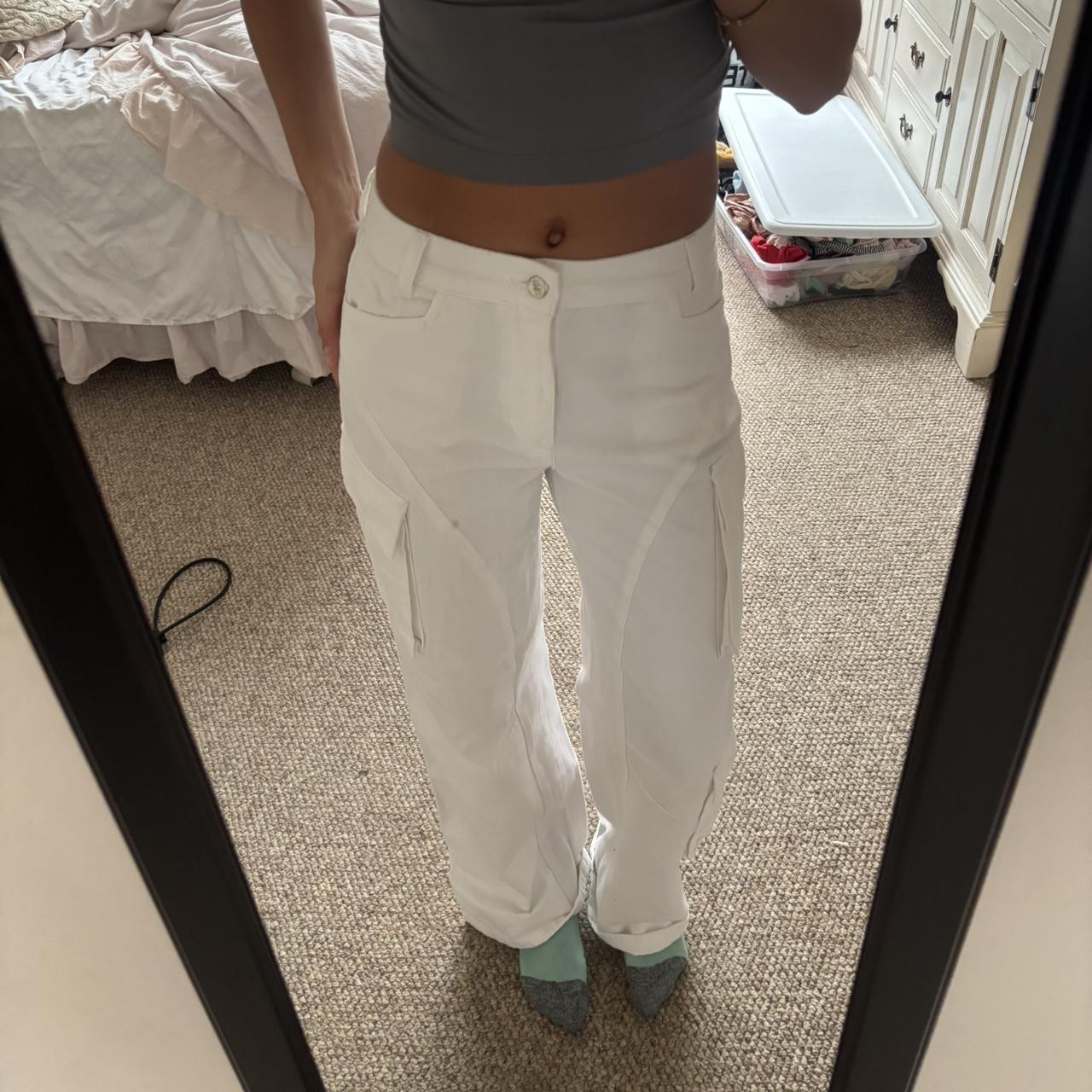 Zara Women's Cargo Pants - White - 0 | Depop US