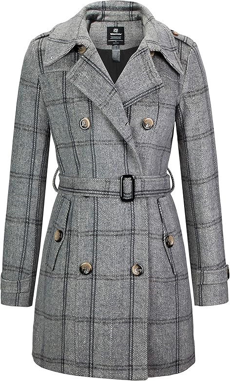 Wantdo Women's Double Breasted Pea Coat Winter Mid-Long Trench Coat with Belt | Amazon (US)