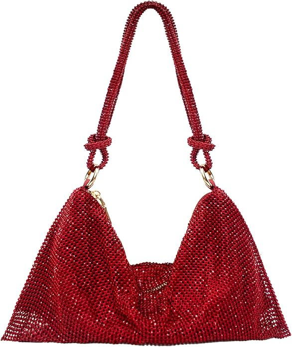 Rhinestone Purse Silver Hobo Purse Sparkly Black Evening Bag for Women Prom Party Wedding | Amazon (US)